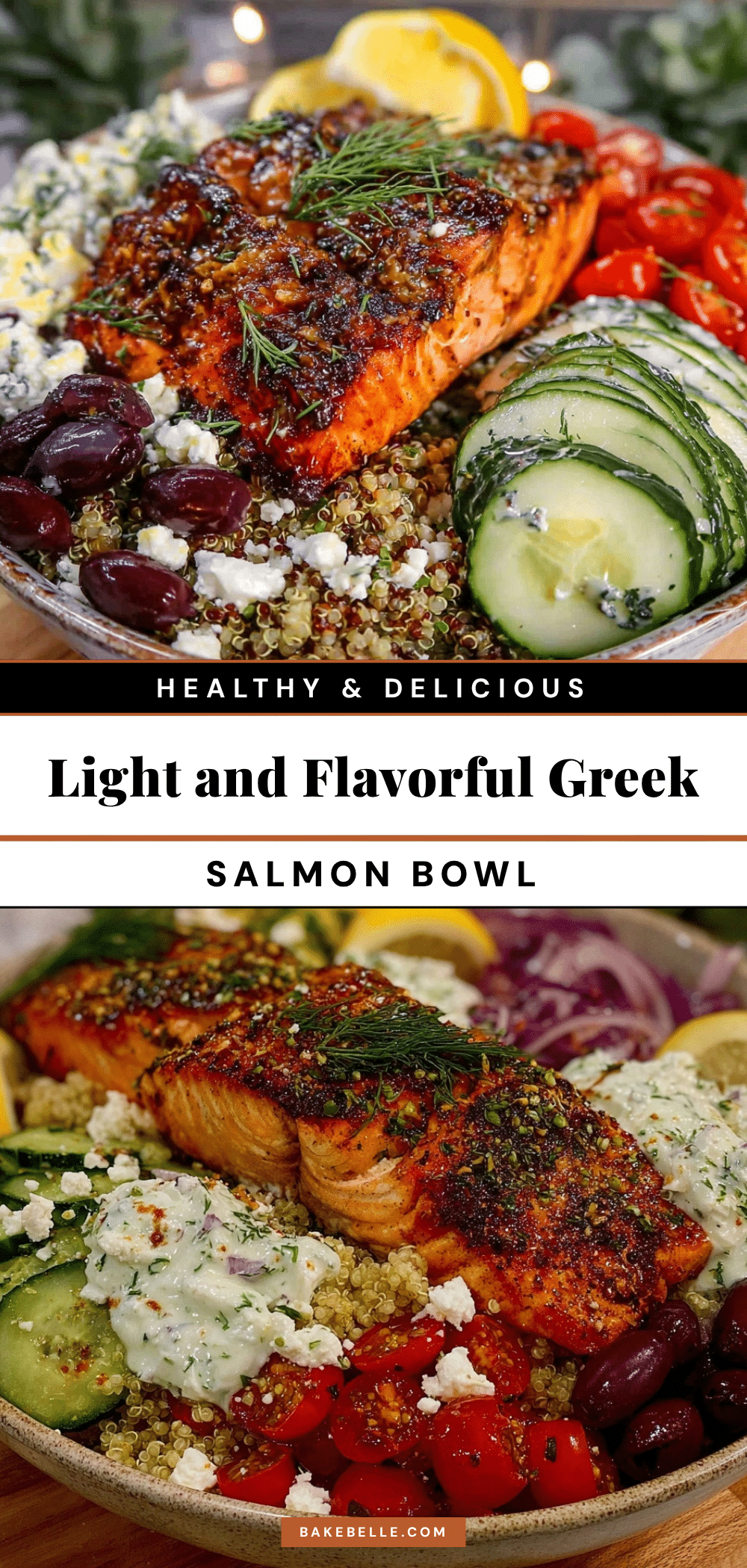 healthy calorie deficit greek salmon bowl recipe
