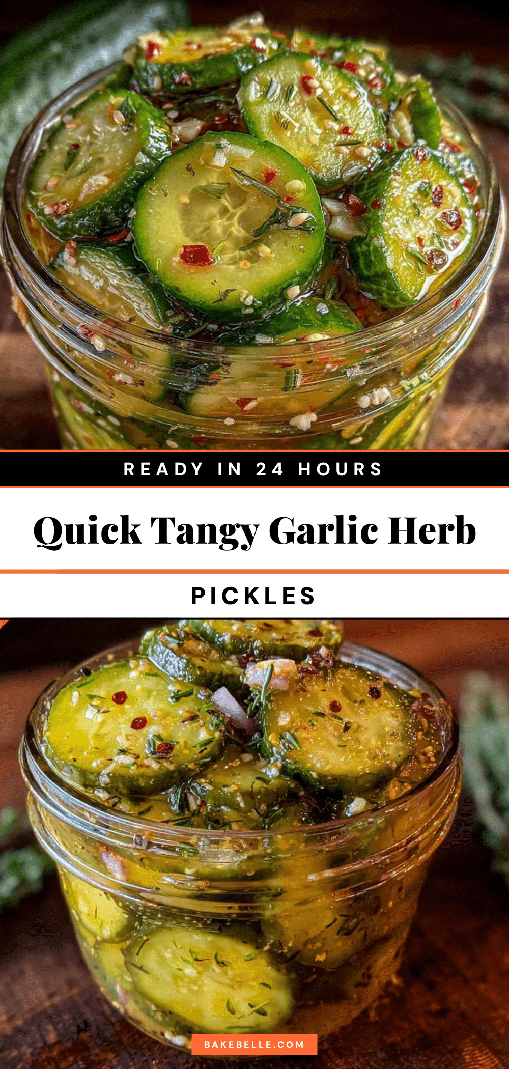 Quick Tangy Garlic Herb Refrigerator Pickles recipe