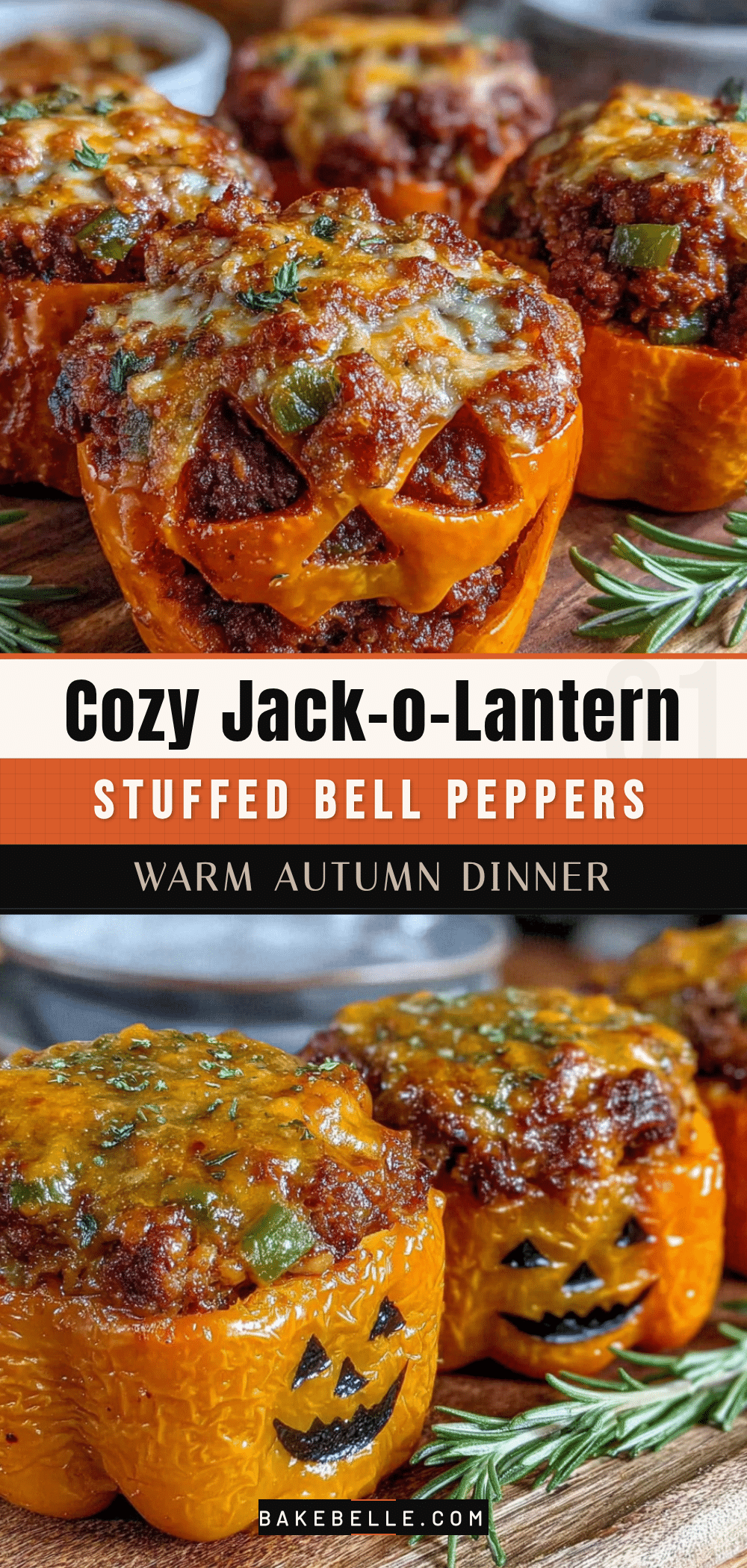 cozy jack-o-lantern stuffed bell peppers recipe