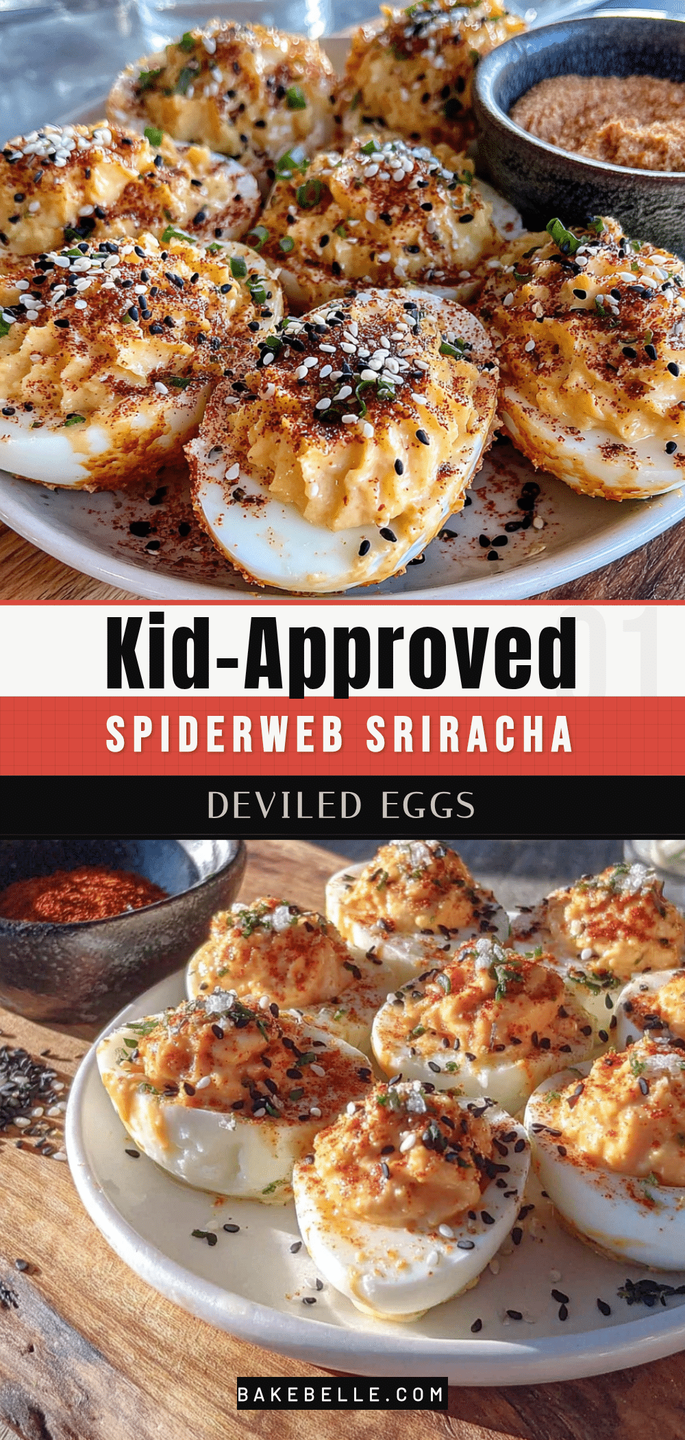 spiderweb sriracha deviled eggs recipe